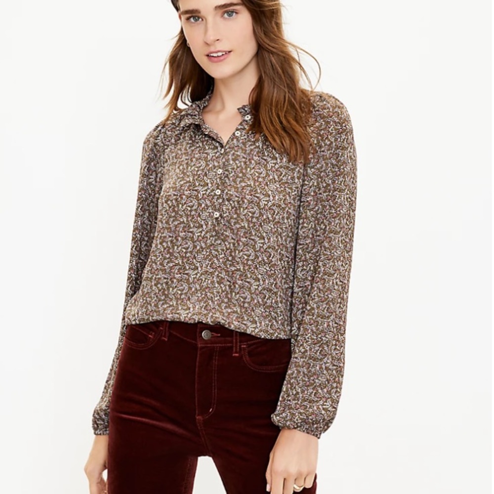 Loft Floral Henley Blouse XS